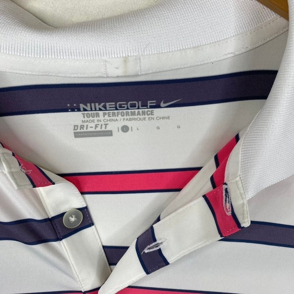 Nike Pink Blue White Striped Tour Performance Short Sleeve Golf Polo Size Large - Picture 2 of 6